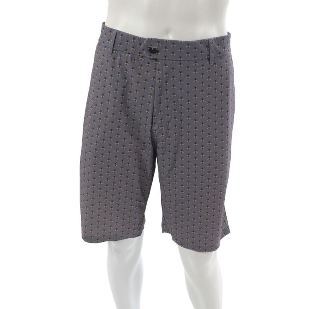 Greyson Mens Athletic Gray Bee Animal Print Shorts Button Polyester Size 38